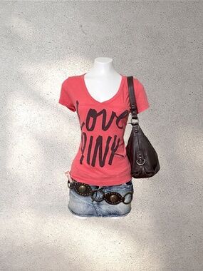 VS PINK Coral Pink “Love Pink” Graphic T-Shirt
